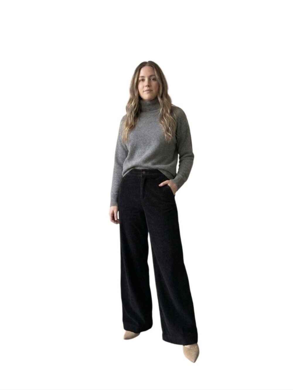 Charlie B Women's Black Corduroy  Wide- Leg Trousers Size 6 NEW